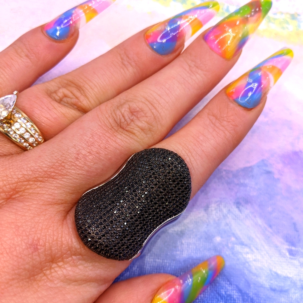 Sparkling Pave Black Spinel Gemstone Ring Sterling Silver